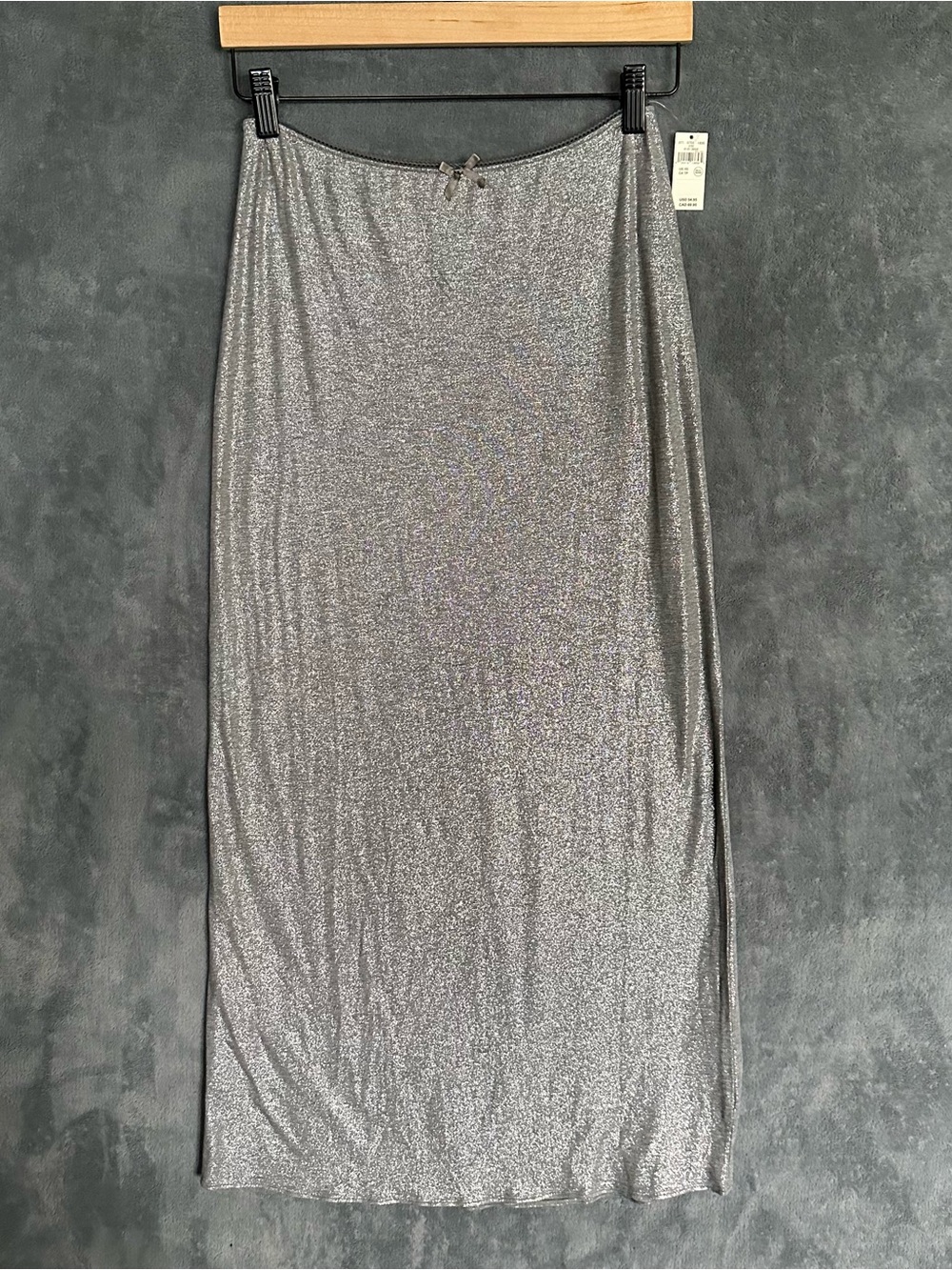 Aerie Long Maxi Skirt Silver Metallic 90’s Retro NWT XS Elastic Waist Pull On